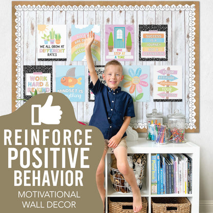 Hadley Designs Motivational Poster for Classroom Decor - 9 Growth Mindset Classroom Posters Elementary, Inspirational Wall Decor Middle School, Teacher Must Haves, Pastel Bulletin Board Decorations