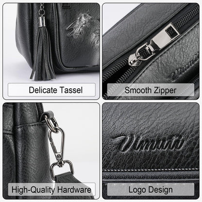 VIMUTI Crossbody Bags for Women Trendy, Vegan Leather Crossbody Purses Travel Shoulder Handbags Embossed Design (Black)