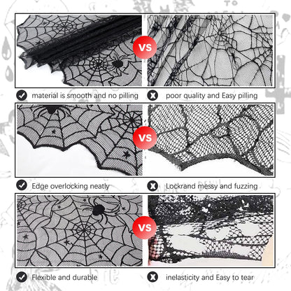 LuoluoHouse Black Lace Tablecloth 54x72 Inch Halloween Tablecloths Spider Cobweb Table Cover for Masquerade Dinner Party Scary Movie Nights Table Decorations