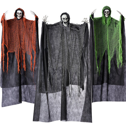 JOYIN 3 Pcs Halloween Hanging Grim Reapers, one 63” Two 47” Grim Reapers, Halloween Skeleton Outdoor Decoration Flying Ghost for Haunted Haunted House Prop, Party Supplies Decor