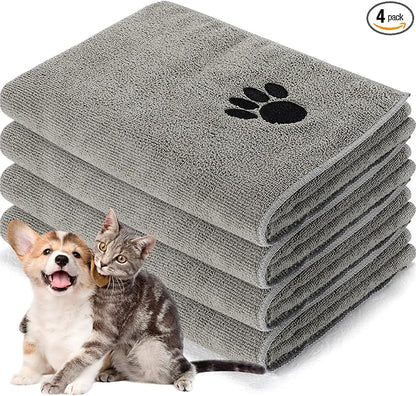 Chumia 4 Pack Dog Towels for Drying Pet Grooming Absorbent Dogs Soft Microfiber Quick Drying Winter Large Medium Small Puppy Bath Towels for Kitten Cats Pets(16 x 31 Inch,Gray)