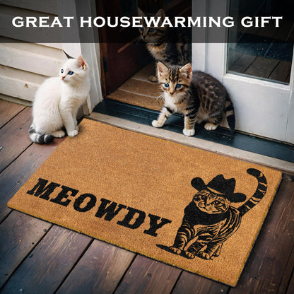MAINEVENT Meowdy Doormat 30x17 Inch, Cat Front Door Mat for Covered Outdoor Area, Black Cat Welcome Mats for Front Door Gift, Coir Outdoor Doormat