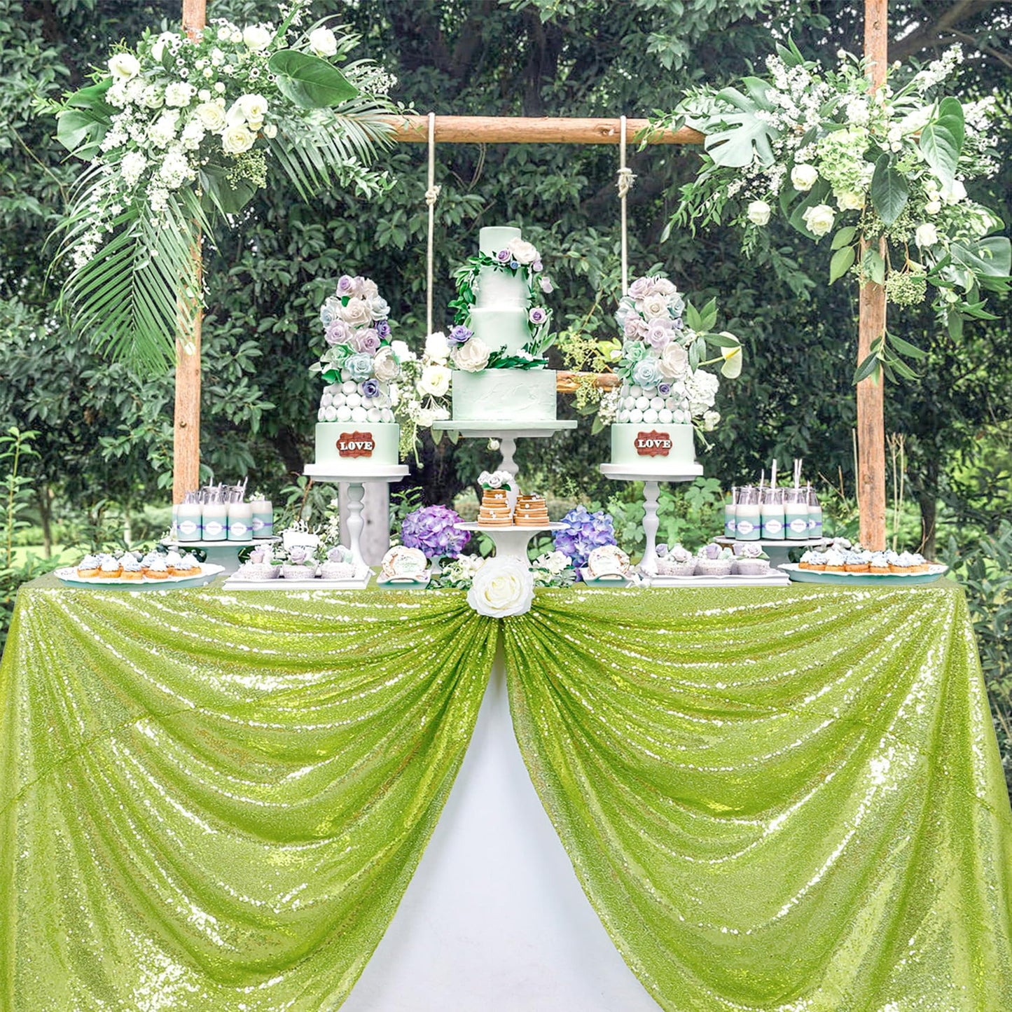 ShinyBeauty Sequin Tablecloth Olive Green 60x102 Inch Rectangle Sparkly Fabric Tablecloths Sequins Rectangular Table Cloth for Wedding Party Cake Sweetheart Tablecover