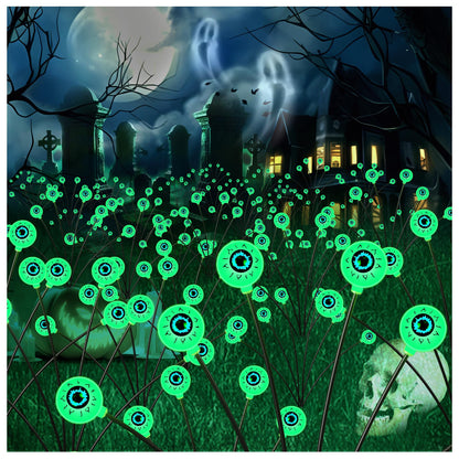 hyrion Halloween Decorations Outdoor Solar Eyeball Lights, 4 Packs 24LED Scary Eyeball Swaying Firefly Lights, 8 Mode Waterproof Green Halloween for Outside Path Yard Garden Lawn