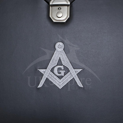 Masonic Apron Case Leather Master Mason (Machine Embroidered) Silver: MM, Provincial Size | Freemason Carrying Bags