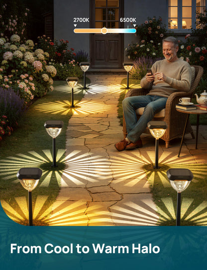 Linkind Smart Solar Pathway Lights SP6, App/Voice Control Solar Lights Outdoor Waterproof, 43+ Preset Scenes, Cool/Warm White/Color-Changing Outdoor Garden Lights for Yard, Patio, 4 Pack