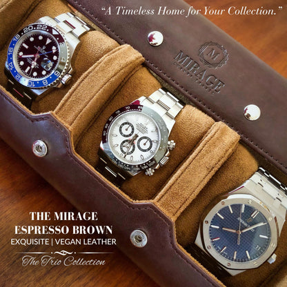 Watch Travel Case for Men Watch Roll for Travel Organizer and Display Watch Case - Swiss Espresso Vegan Leather Watch Case