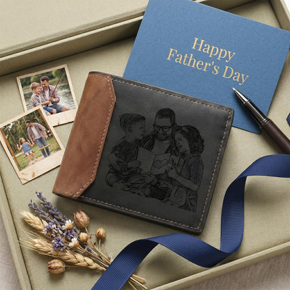 lagofit Custom Photo Wallets for Men - Personalized Fathers Day Wallet Engraved Picture & Initial Name Wallet for Men Christmas Gift for Dad, Boyfriend, Fathers (Style 5)