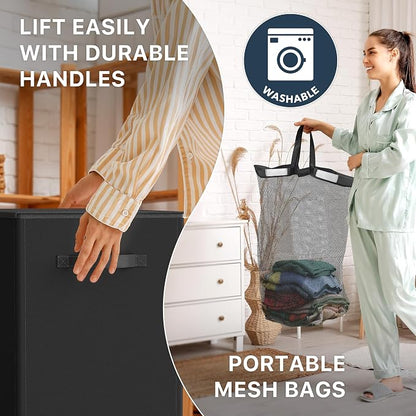 Simple Houseware Double Laundry Hamper with Lid and Removable Bags, Black