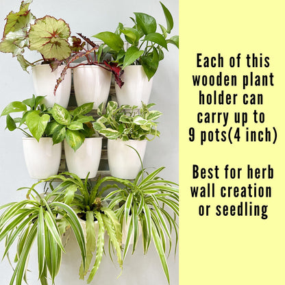 ShopLaLa Bundle- 4" White Self Watering Plastic Pots x 10 Pack + White Wooden Hanging Planters x 2 Pack Vertical Wall Mounted Pot Holder Indoor Plants Modern Hydroponic Herb Succolent Garden LaLaGreen