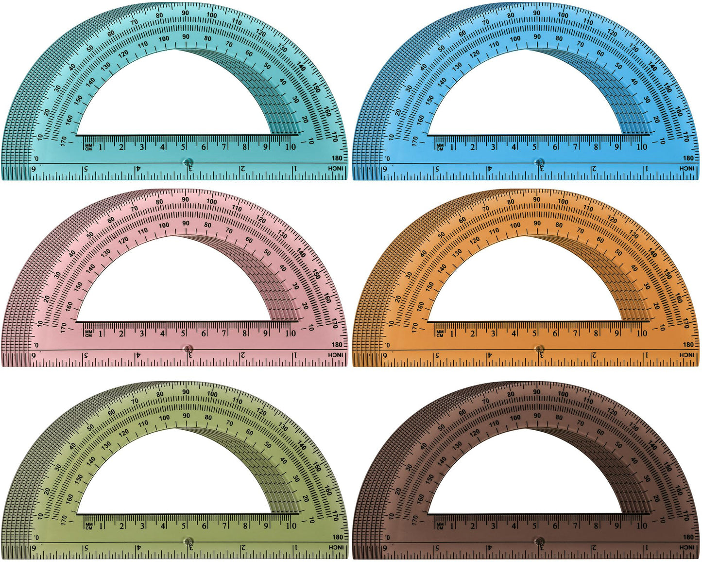 Sayglossy 36 Pcs of Colorful Plastic Protractors 180 Degrees 6 Inches Mathematical Protractor Translucent Geometric for Learn Office Measurement Drawing