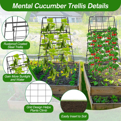 Cucumber Trellis for Raised Bed A Frame Metal Garden Trellis for Climbing Plants Outdoor, 42 x 16IN Foldable Coated Steel Cucumbers Trelli, Easy to Install Cucumber Trellis for Vegetable Fruit