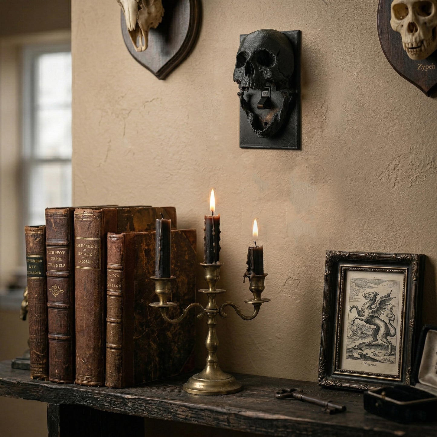 Gothic Skull Light Switch Cover - Goth Skeleton Lightswitch Outlet Plate Cover, 3D Printed Fun Single Toggle Standard Size for Bedroom Home Halloween Wall Decor, Black