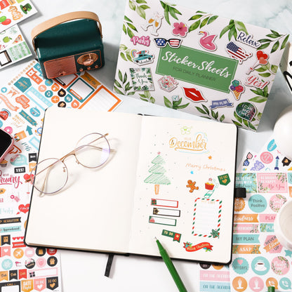 Planner Stickers - Monthly Planner Stickers and Accessories 25 Pages 1500 + Stunning Functional and Colorful Designs, Calendar Sticker Includes Festival Theme Journal Sticker