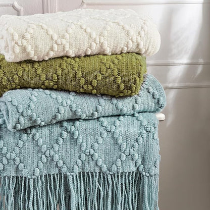 BOURINA Olive Throw Blanket 50 x70 Inches Jacquard Argyle Throw Textured Solid Soft Throws and Blankets for Sofa or Bed Knitted Decorative Blanket