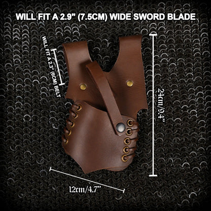 Mythrojan Leather Sword Frog Medieval Sword LARP Costume Accessory Frog Sword Holder Rapier Knight Sword Belt Frog Leather Pirate Sword Holster (Brown- 9.4” x 4.7” LH)