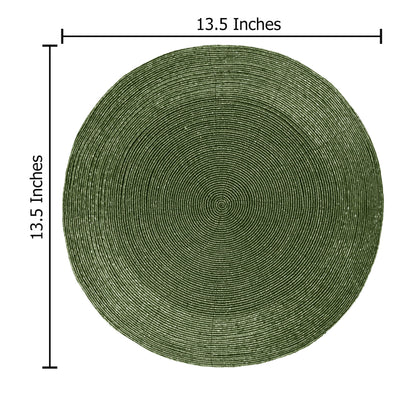 COTTON CRAFT Beaded Charger Placemats - Set of 4 Handmade Glitz Placemats - Harvest Fall Thanksgiving Halloween Holiday Christmas Dining Table Mat - Party Table Décor - 13.5 inches Round - Green