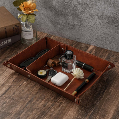 JUOOE Dad Gifts Tray from Daughter Son Unique Fathers Day Gift Ideas PU Leather (Brown)
