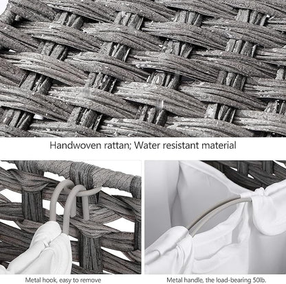 Laundry Hamper with 4 Removable Liner Bags; 176L Handwoven Rattan Laundry Basket with Lid & Heightened Feet; Clothes Hamper with Side Handles