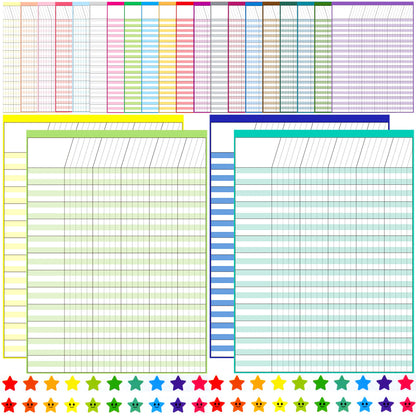 Youngever 17 Inch x 22 Inch Multi-Color Laminated Dry Erase Incentive Chart with Reward Stickers for Chore Responsibility, School Attendance, Homework Progress Tracking Chart (24 Charts 1600 Stickers)