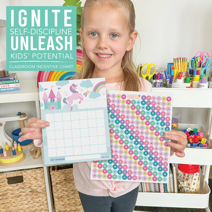 Sticker Chart for Kids Behavior at Home & Classroom - 25 Reward Chart for Kids Incentives, Gold Star Sticker Sheets, Unicorn Incentive Charts for Classroom Must Haves