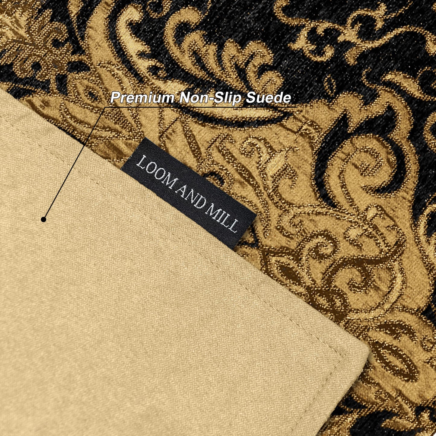 Loom and Mill Luxury Chenille Placemats Set of 4, Classic Damask Jacquard Table Place Mats for Dining Table Kitchen Halloween Holiday Banquet Decoration, Double-Layer Dining Table Mats(12"x18", Black)