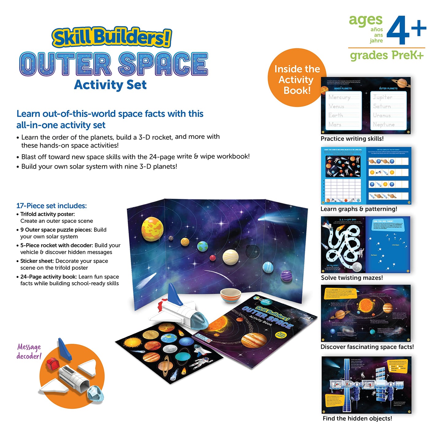 Learning Resources Skill Builders! Outer Space Activity Set - 17 Pieces, Ages 4+, Preschool Science, STEM Toys, Toddlers Homeschool Montessori, Gifts for Boys and Girls