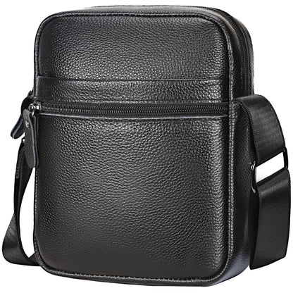 Leathario Men's Crossbody Shoulder Bag, Genuine Leather Small Messenger Satchel for Work Business Travel, Black Side Purse