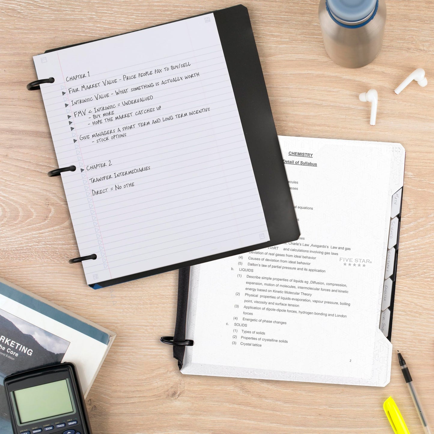Five Star Flex Refillable Notebook + Study App, College Ruled Paper and 1 Inch TechLock Ring Binder with Customizable Cover, Pockets, Tabs and Dividers, 200 Sheet Capacity, White (29326AE2)