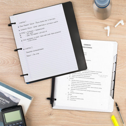 Five Star Flex Refillable Notebook + Study App, College Ruled Paper and 1 Inch TechLock Ring Binder with Customizable Cover, Pockets, Tabs and Dividers, 200 Sheet Capacity, White (29326AE2)
