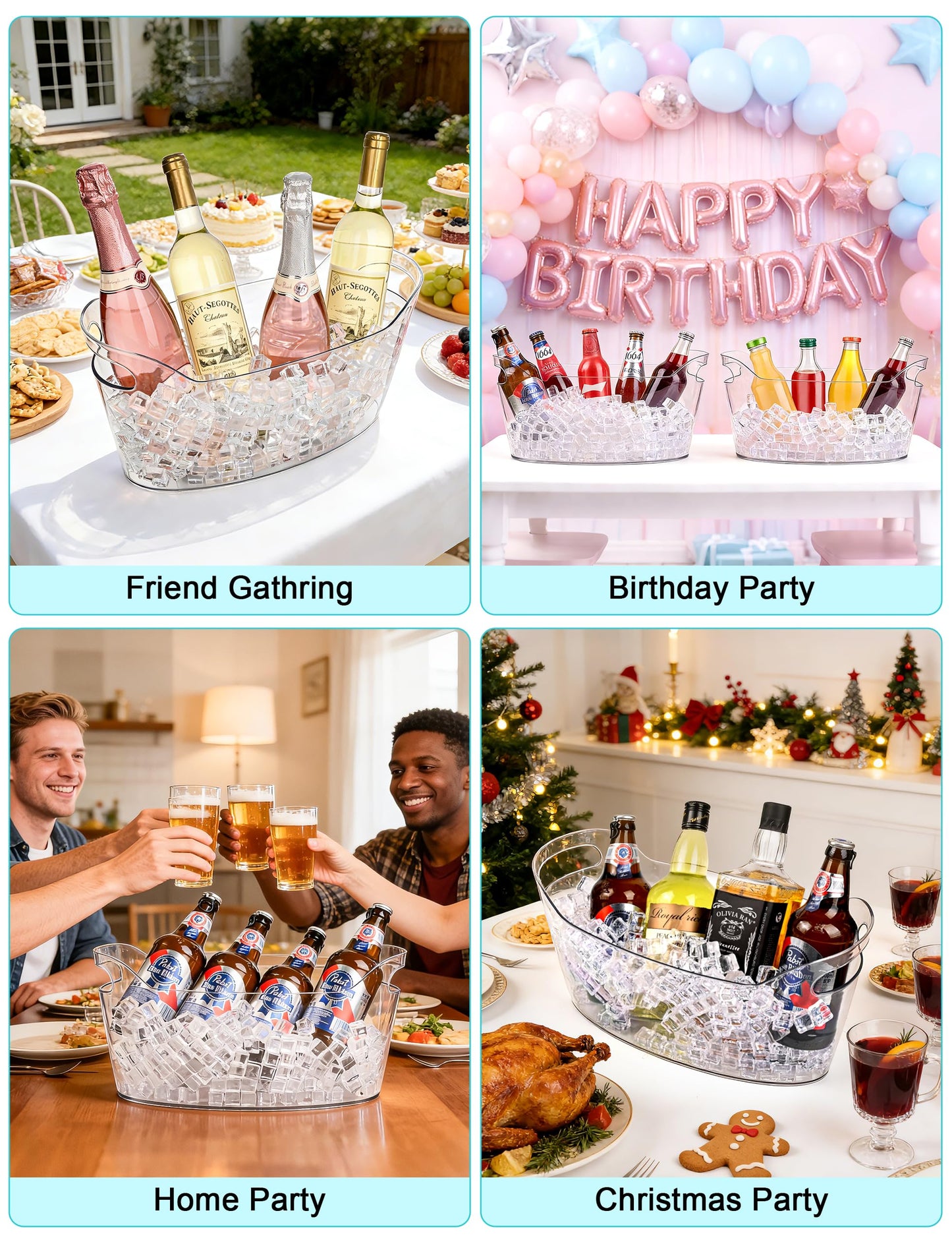 HOYTST 7L Ice Buckets for Parties, 2-Pack Clear Acrylic Champagne Bucket, Large Beverage Tub with Scoop, Portable Cooler Barrel for Cocktail, Beer, Wine Drinks, Mimosa Bar Supplies