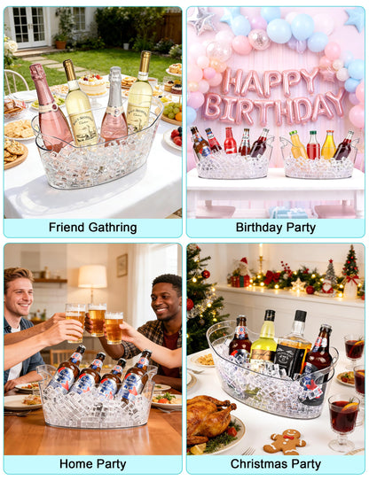 HOYTST 7L Ice Buckets for Parties, 2-Pack Clear Acrylic Champagne Bucket, Large Beverage Tub with Scoop, Portable Cooler Barrel for Cocktail, Beer, Wine Drinks, Mimosa Bar Supplies