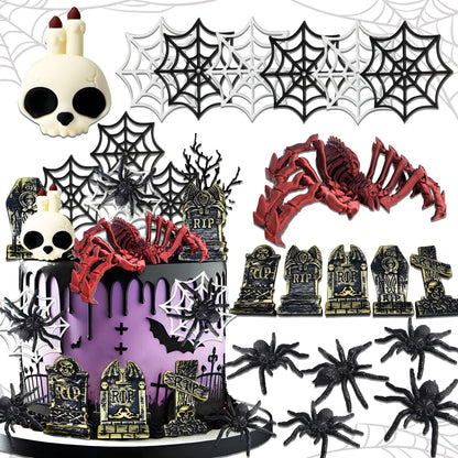 Spider Cake Decoration Halloween Cake Toppers Tombstone Cupcake Toppers (red)