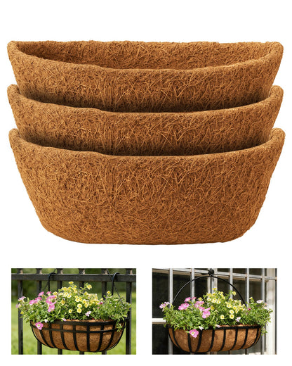 gardmate Coco Liners for Planters - Pre-Formed Coco Fiber for Plants Groove Design Hanging Basket Liners, Handmade Natural Coconut Fiber Pot Liners for Wire Baskets & Window Boxes (3)