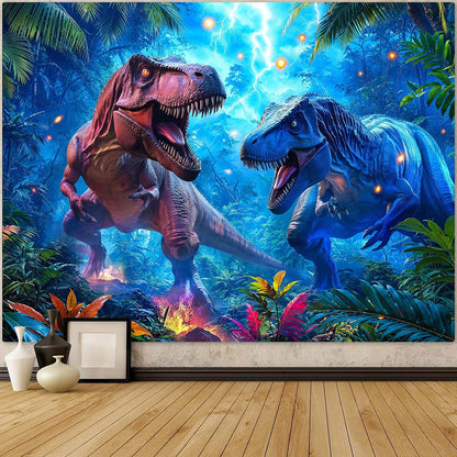 Spenlife Thunder Dinosaur Showdown Wall Tapestry, Fantasy Dino Battle Tapestries for Room Decor, Prehistoric Tapestry 60x44 Inch