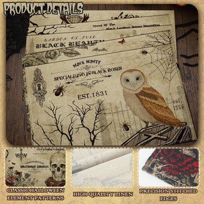 Umigy 6 Pcs Halloween Placemats 12"x18" Gothic Bat Placemats Kitchen Decoration Washable Witch Place Mats Rectangle Skull Table Mats for Halloween Dining Table Accessories(Poster Style)