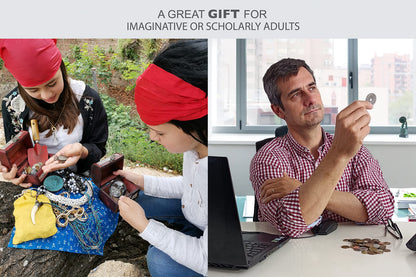 IMPACTO COLECCIONABLES Coin Collection - World Currency Treasure Chest with 2Lb. - Collectible Circulated Coins - 4.7 x 3.5 x 3.5 Decorative Wooden Box - Antique Coins for Collectors (COA Included)