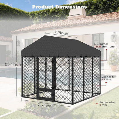 6x6x5.8 FT Heavy Duty Dog Kennel Outdoor with Water-Resistant Roof, Anti-Rust Metal Enclosure for All Weather Resistant, Secure Double Locks for Large Dogs Backyard