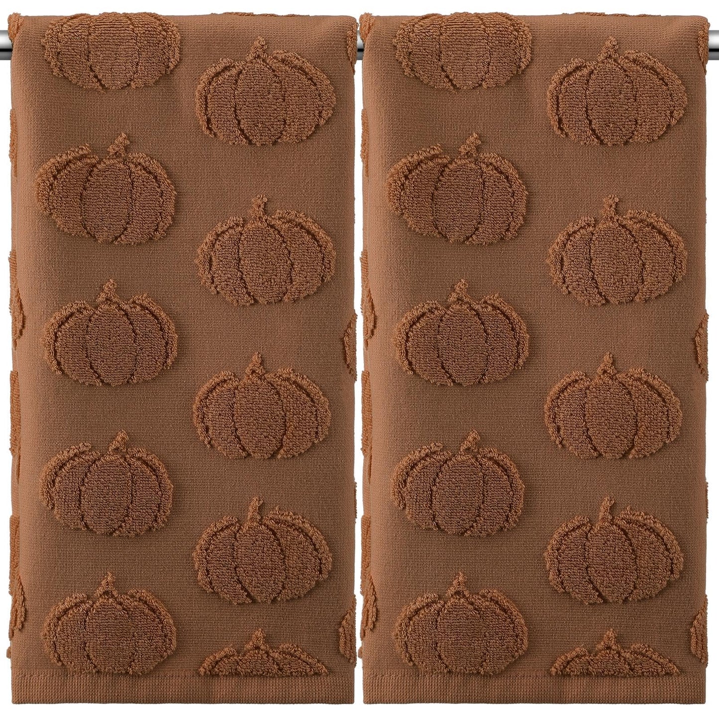 Mindsoft 2 Pcs 3D Brown Pumpkin Jacquard Fall Hand Towels for Bathroom Pumpkin Towels Thanksgiving 100% Cotton Soft Absorbent Decorative Weave Bathroom Decor Gift, 13.7 x 29.5 Inch
