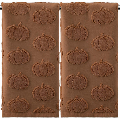 Mindsoft 2 Pcs 3D Brown Pumpkin Jacquard Fall Hand Towels for Bathroom Pumpkin Towels Thanksgiving 100% Cotton Soft Absorbent Decorative Weave Bathroom Decor Gift, 13.7 x 29.5 Inch