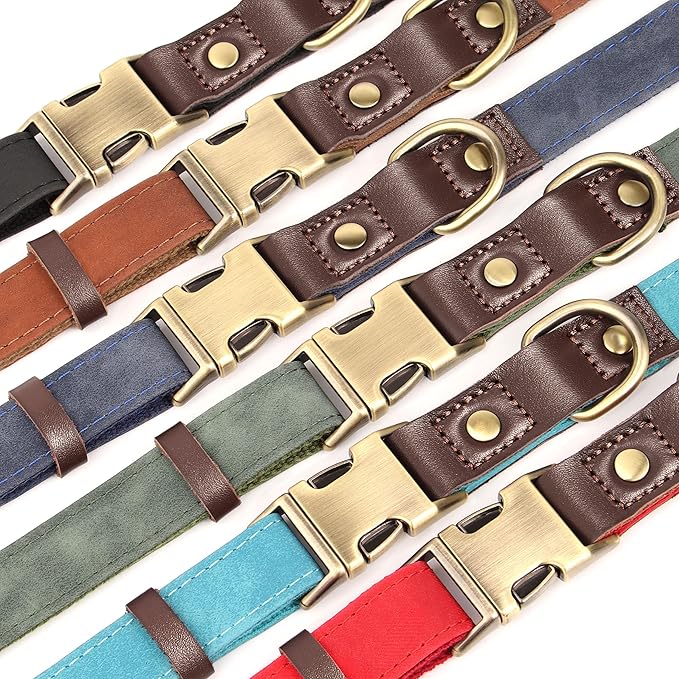 Didog Soft PU Leather Dog Collar for Large Dogs,Classic Adjustable Dog Collars with Quick Release Metal Buckle,Easy Clean and Comfortable with Nylon Lining,Green,XL Neck 20-27", Width 1¼"