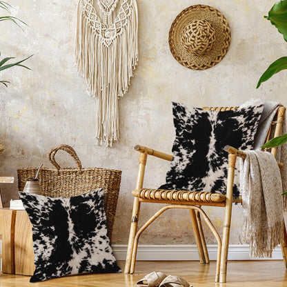 Cowhide Print Pillow Covers 20X20 Inch Black White Cow Spots Decorative Square Pillow Cases Set of 2 Farmhouse Western Home Decor Cotton Linen Throw Pillows For Bedroom Sofa Couch Porch Outdoor