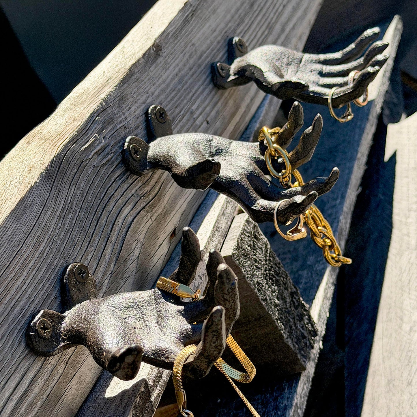 Zeckos Set of 3 Cast Iron Creepy Hand Decorative Wall Hooks, Antique Black Distressed Gothic Decor for Light Items, 2.25 x 3.25 x 4 Inch, Indoor Entryway, Bedroom, Jewelry and Keys