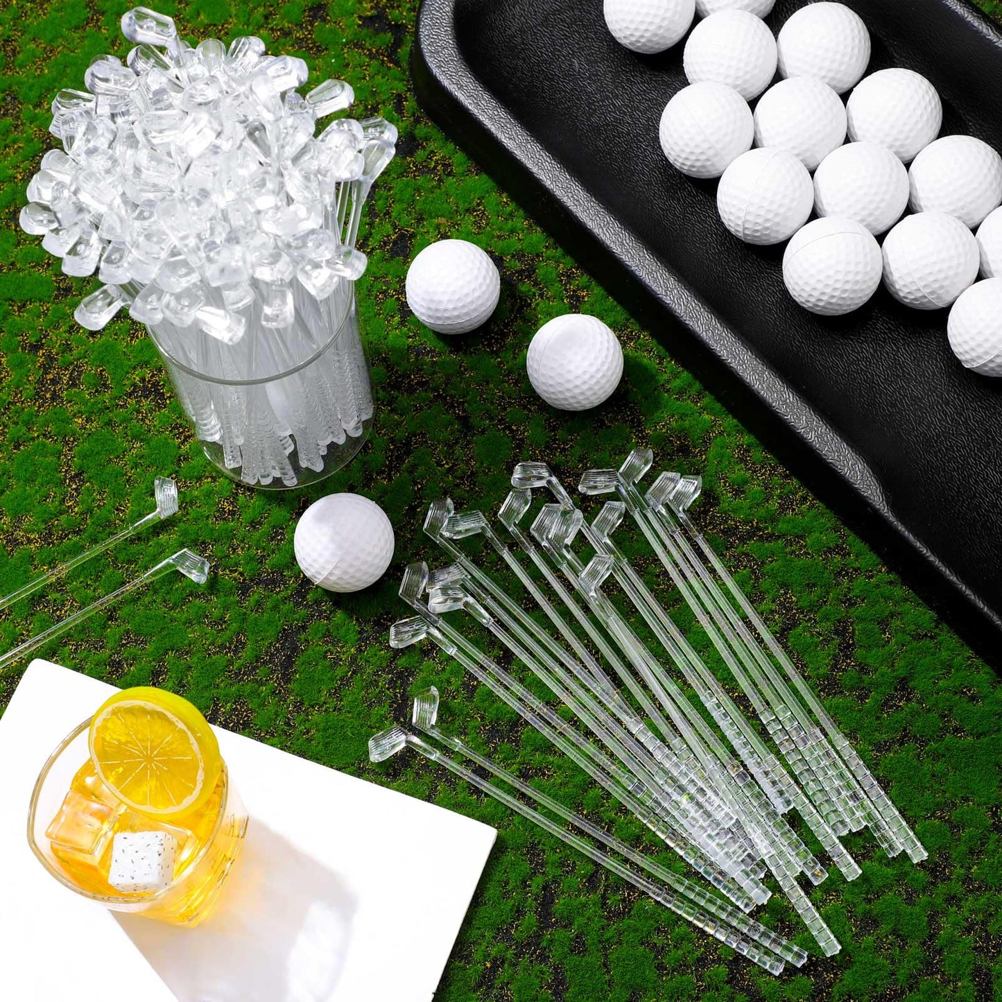 Qinyoung 200 Pcs Golf Cocktail Stirrers Swizzle Stir Sticks 7.3 Inch Plastic Drink Stirrer Sticks for Cocktails Coffee Liquor Cake Pops Golfing Club Gifts Golf Party Favors Decorations (Clear)