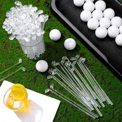 Qinyoung 200 Pcs Golf Cocktail Stirrers Swizzle Stir Sticks 7.3 Inch Plastic Drink Stirrer Sticks for Cocktails Coffee Liquor Cake Pops Golfing Club Gifts Golf Party Favors Decorations (Clear)