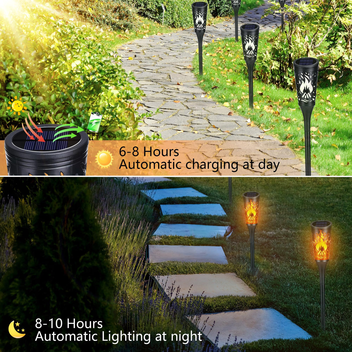 Toodour Solar Lights Outdoor, 10 Pack Solar Torch Lights with Flickering Flame, IP65 Waterproof Yard Lights Landscape Decoration Lighting for Outside Garden Lawn Pathway Patio Decorations