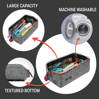 ZIPIT: Lenny Pencil Case - Grey & Doodles - Large Storage Capacity Zipper Pouch, Makeup-Stationery Bag, School, Washable Polyester, Kids-Teens-Adults