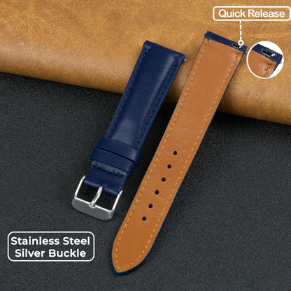 vinacreations 20mm Vintage Blue Leather Watch Band Men Quick Release Replacement Strap Soft Handmade Wristband Stainless Steel Buckle, Christmas Father's Gift for Dad Son Husband DH-204-20MM