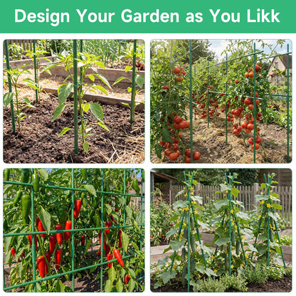 100 Pcs Tomato Stakes 16 Inch Garden Stakes for Outdoor Plants Support Plastic Coated Metal Plant Stakes Supports for Climbing Potted Plants with 50 Connectors 50 Rotatable Clips 165 Ft Twist Tie