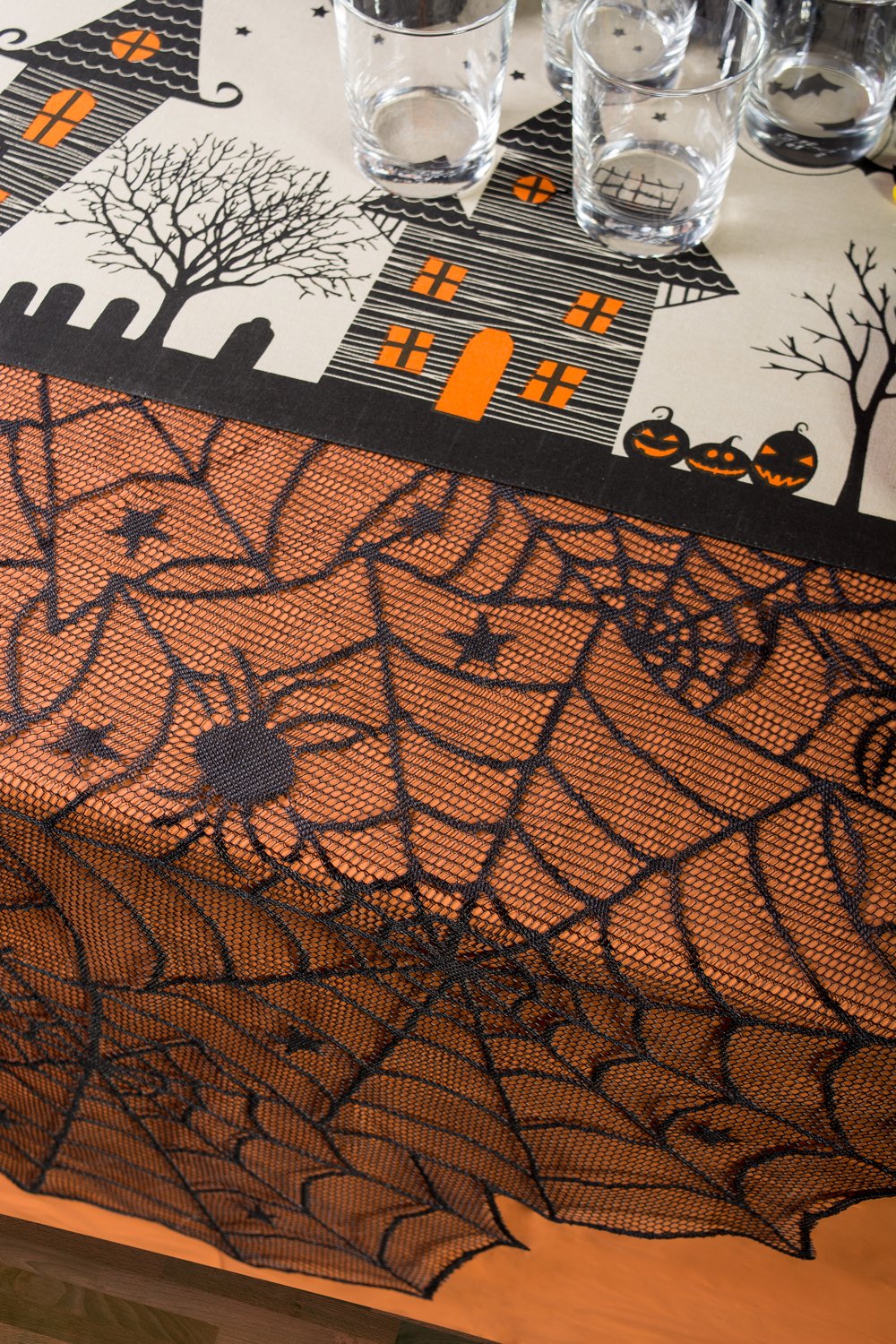 DII Halloween Party Tabletop Decor, Reusable & Machine Washable Cotton Fabric, Table Runner, 14x72, Creepy Haunted House